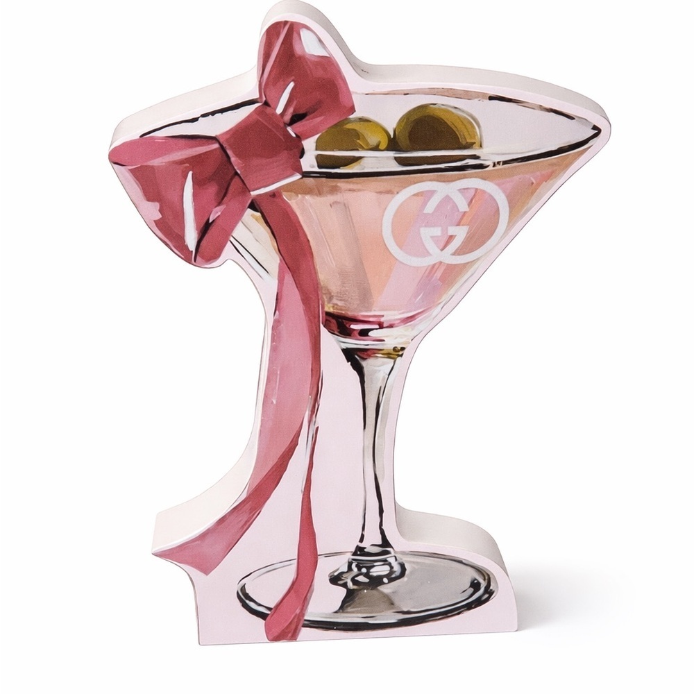Gucci pink martini glass Painted Art New Years Christmas NWT - Picture 2 of 7